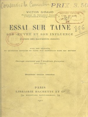 cover image of Essai sur Taine, son œuvre et son influence